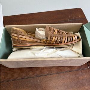 Men's Leather Huarache Sandals Size 10.5 almond‎ colorblock